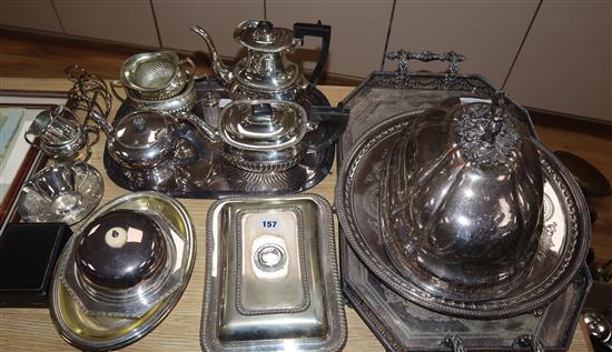 A collection of silver plated flatware, a Victorian circular tray, etc